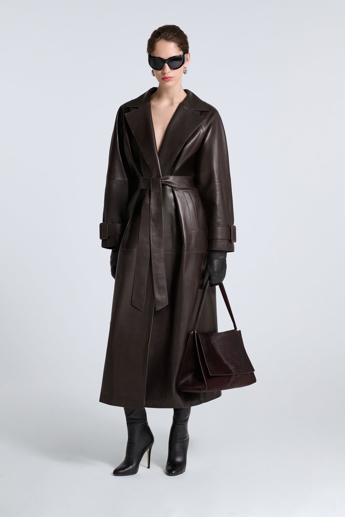 Model is Wearing Nour Hammour Amal Everyday Bag Burgundy - Side
