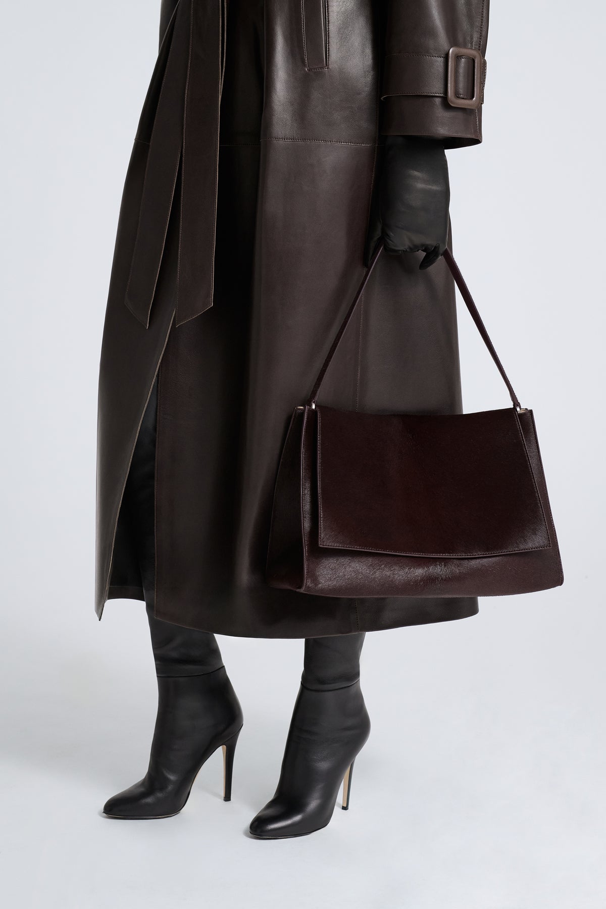 Model is Wearing Nour Hammour Amal Everyday Bag Burgundy - Front