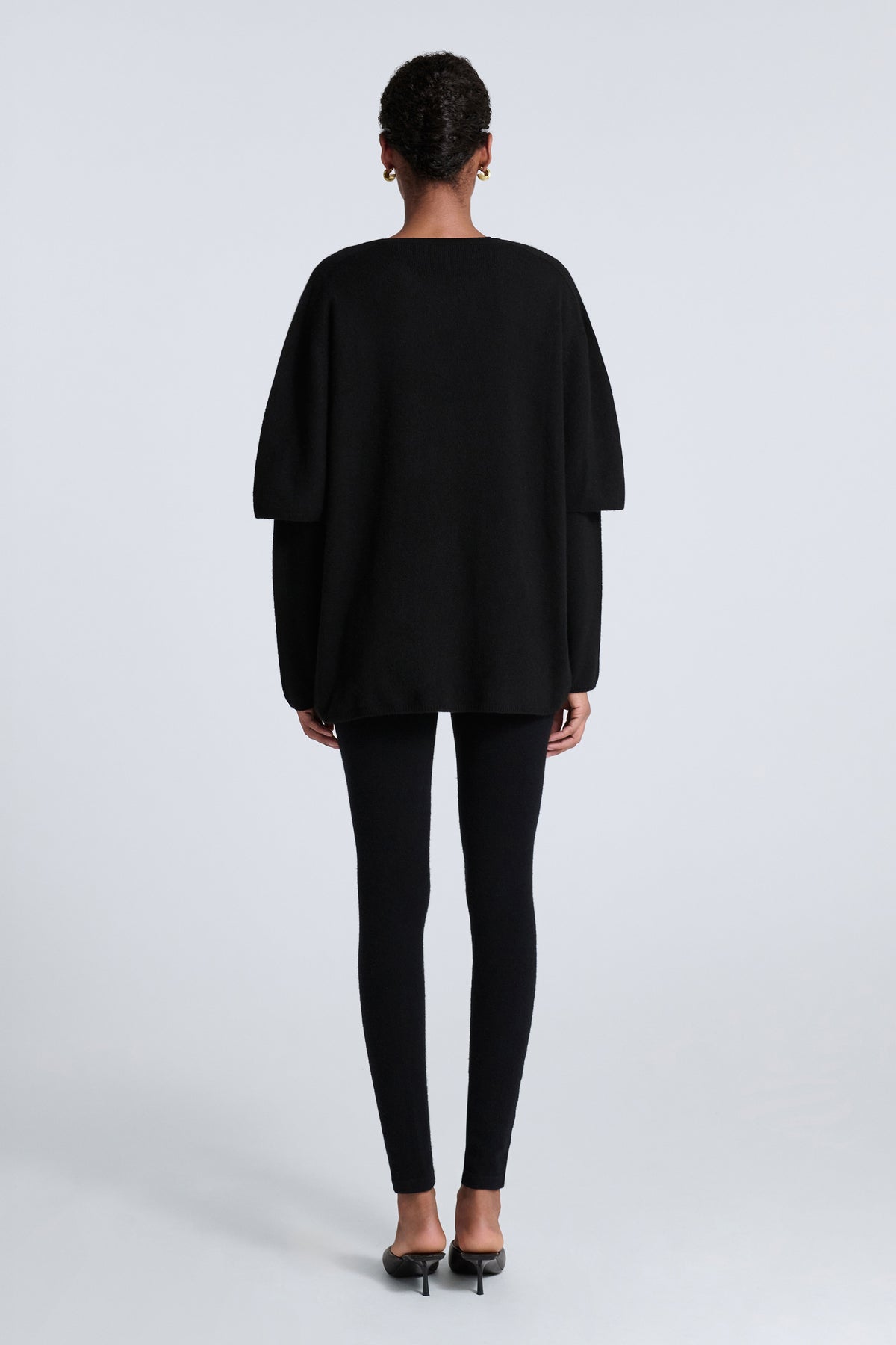 Model is Wearing Nour Hammour Cobain Double Layer Cashmere Black -  Back