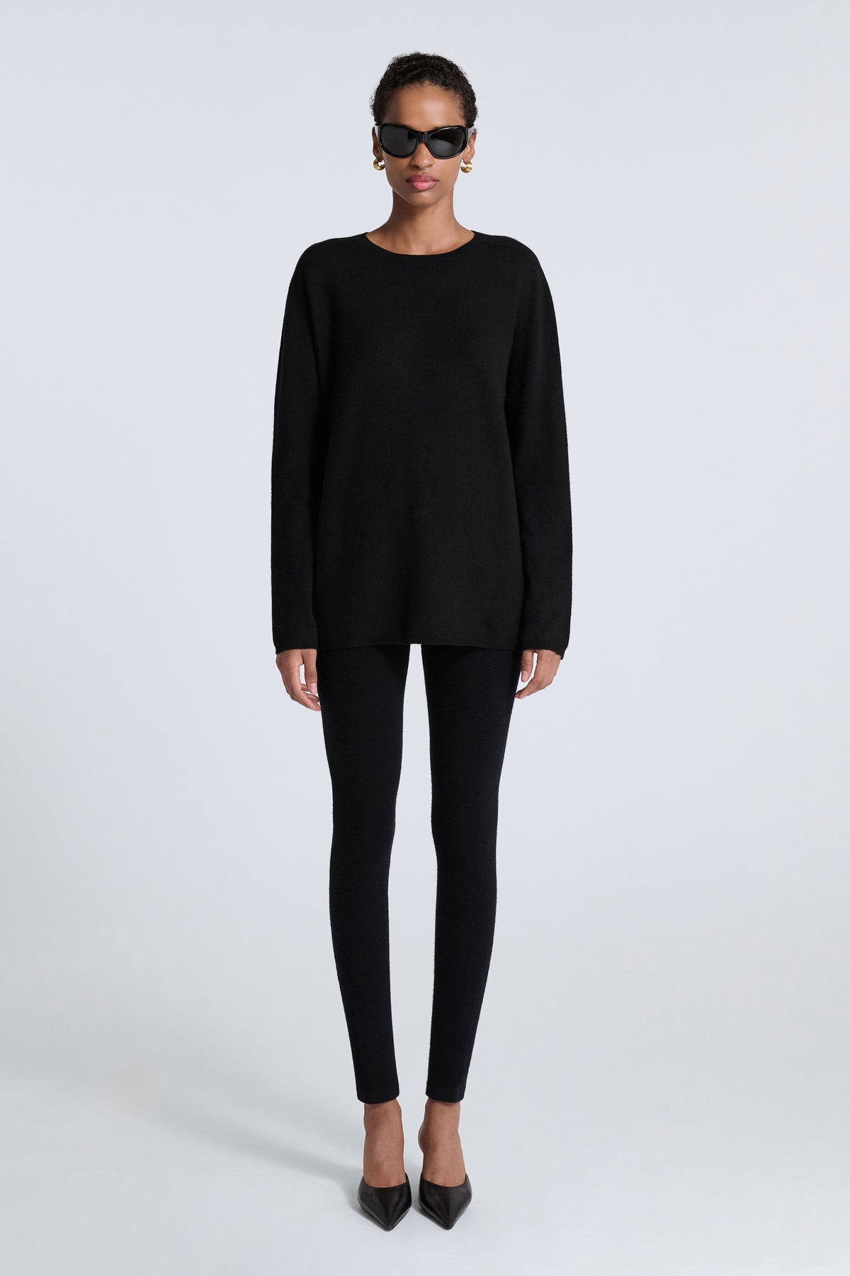 Model is Wearing Nour Hammour Cobain Double Layer Cashmere Black -  Front