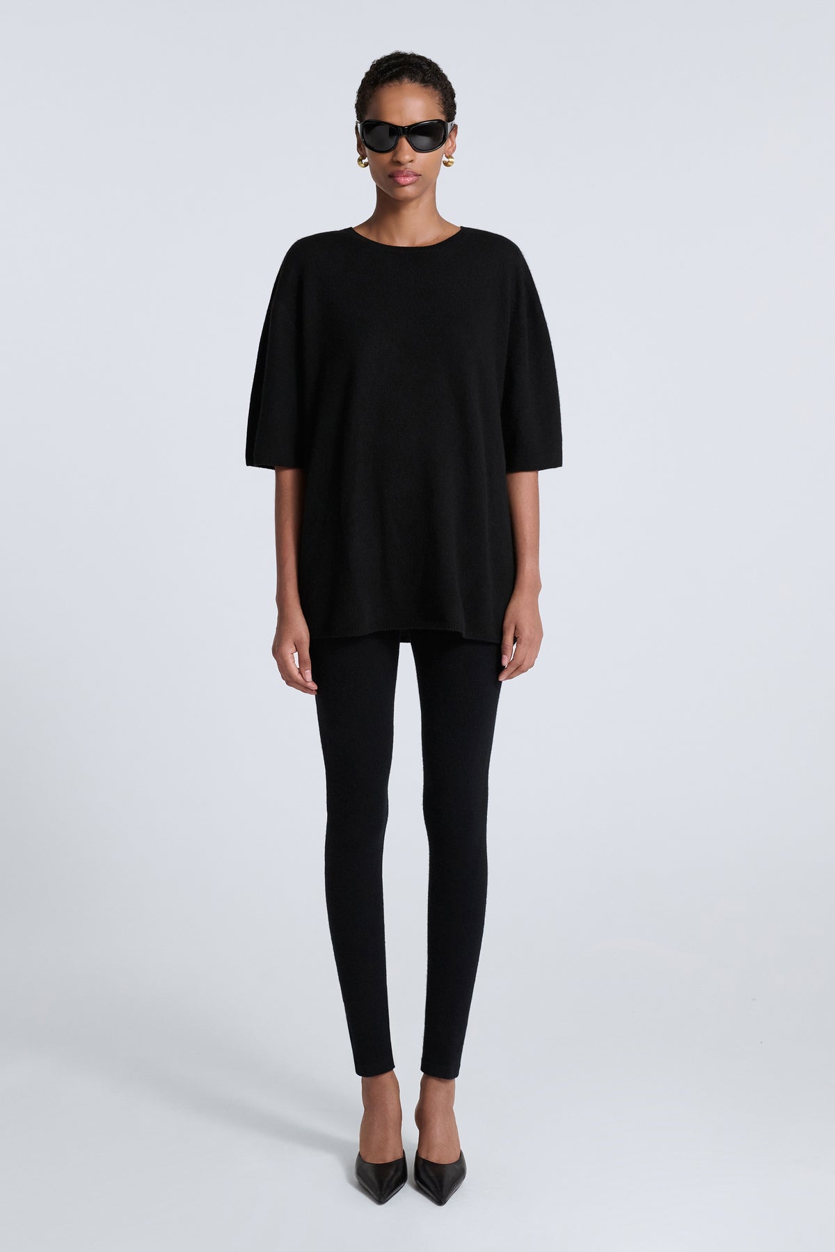 Model is Wearing Nour Hammour Cobain Double Layer Cashmere Black -  Front