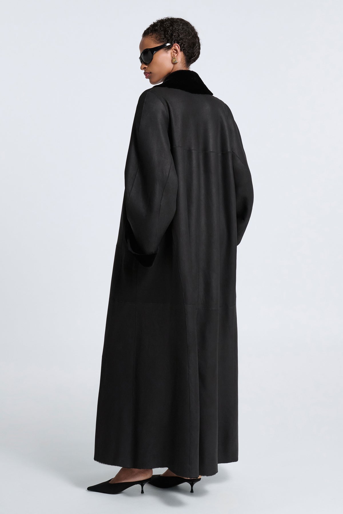 Model is Wearing Nour Hammour Dorian Exceptionally Light Shealing Coat Black -  Black