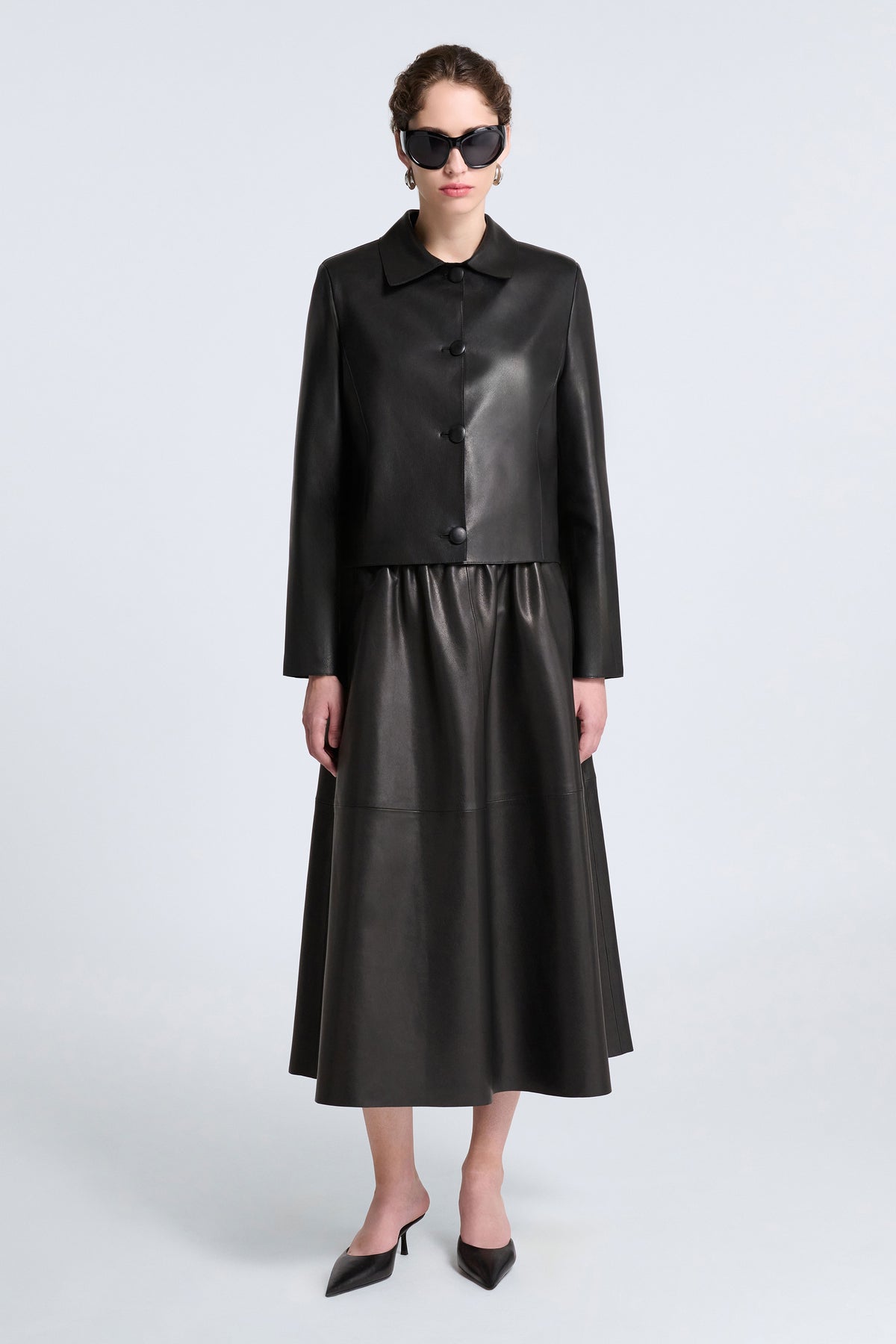 Model is Wearing Nour Hammour Hadley Refined Leather Jacket Noir Classique - Front