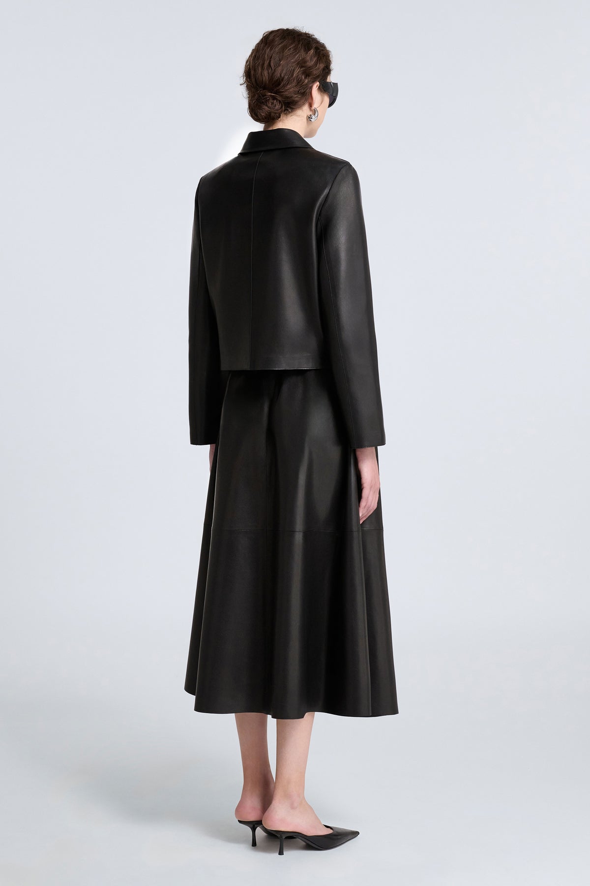 Model is Wearing Nour Hammour Hadley Refined Leather Jacket Noir Classique - Back