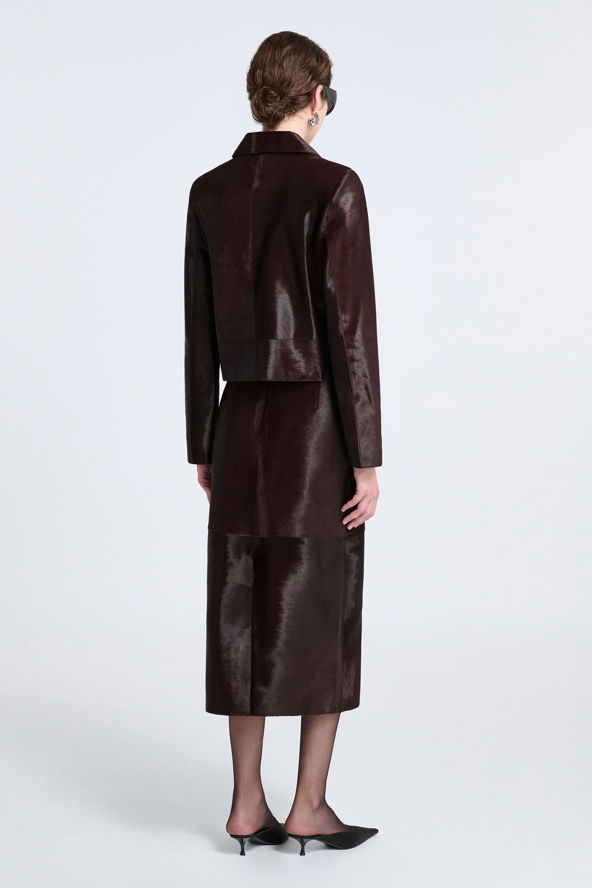 Model is Wearing Nour Hammour Hadley Refined Ponyhair Jacket Jacket Brown - Back