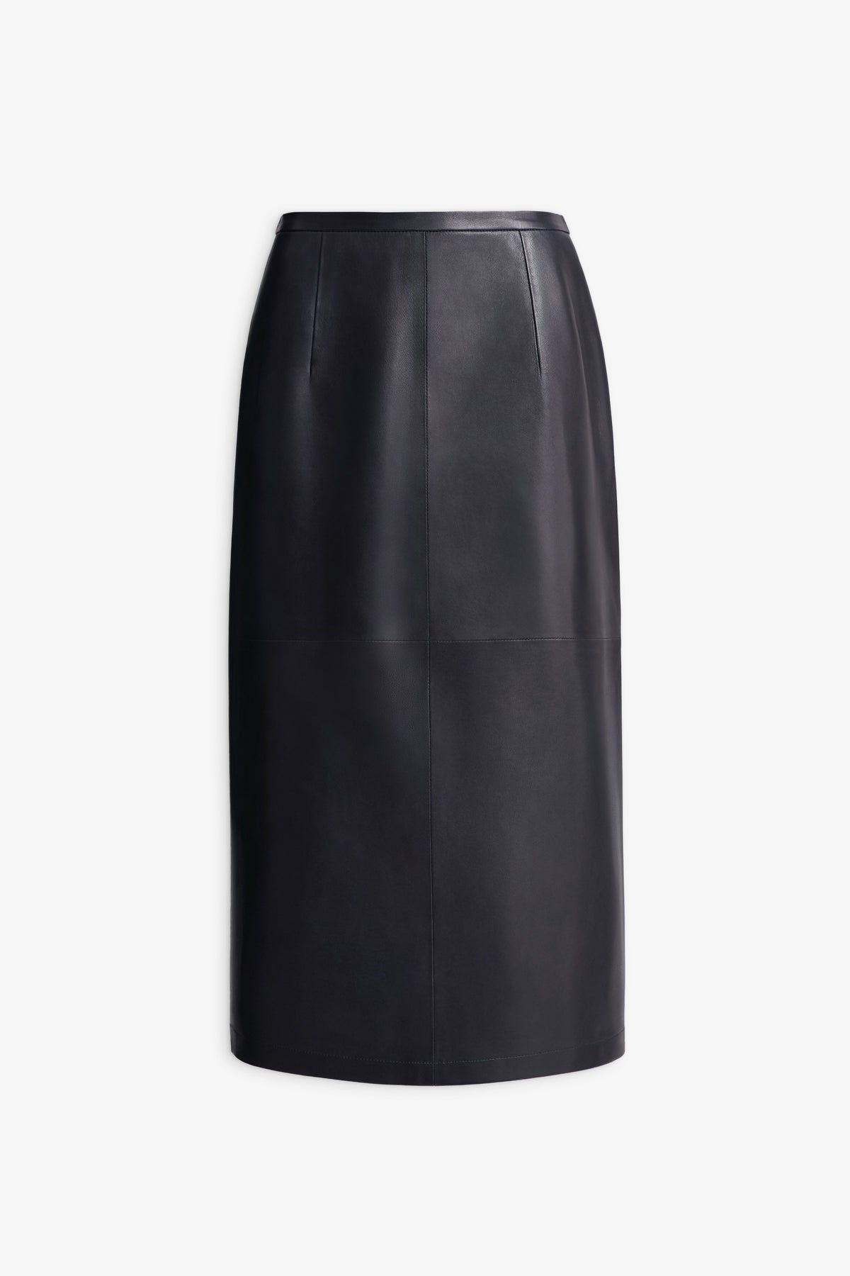 Nour Hammour Alana Relaxed Leather Midi Skirt Bleu Minuit - Silhouette 
