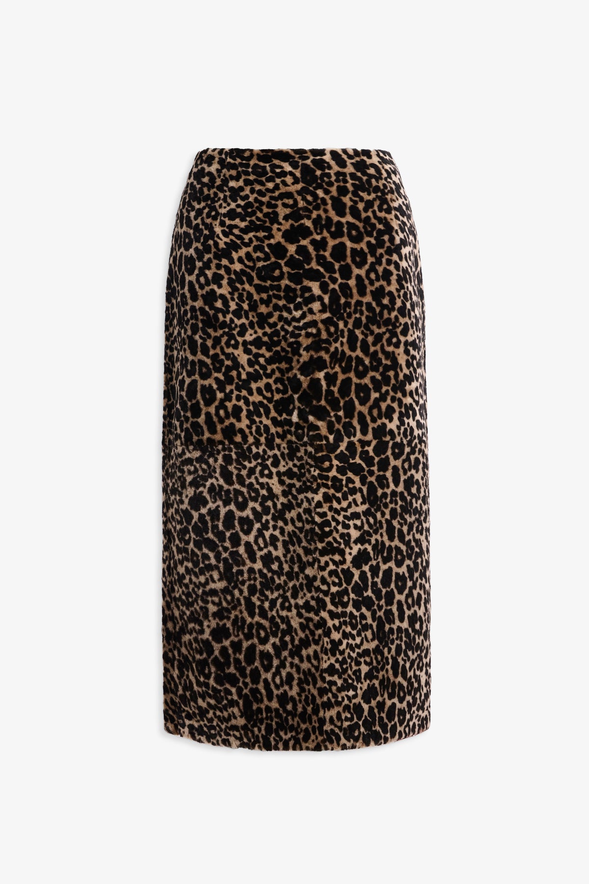 Nour Hammour Alana Relaxed Shearling Midi Skirt Plush Leopard - Silhouette
