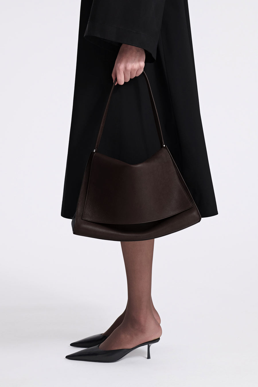Model is Wearing Nour Hammour Amal Everyday Bag Chocolate - Front