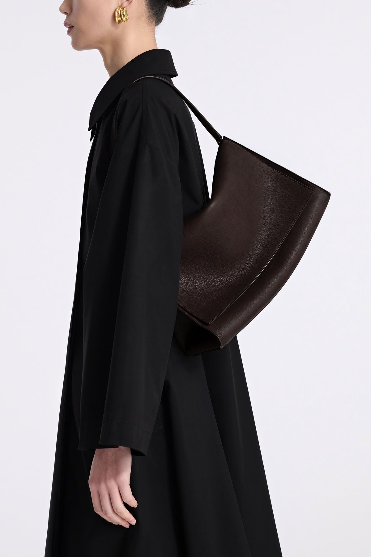 Model is Wearing Nour Hammour Amal Everyday Bag Chocolate - Front
