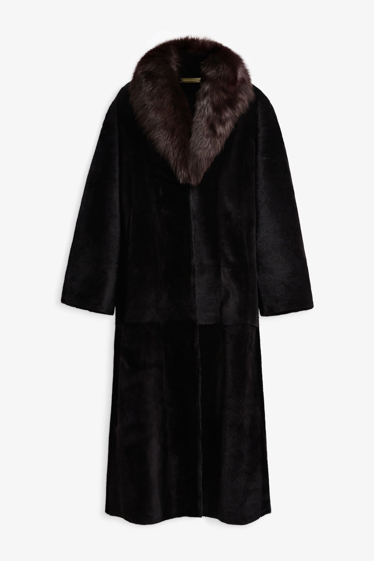 Nour Hammour Astoria Sweeping Shearling Coat Black Brown - Silhouette