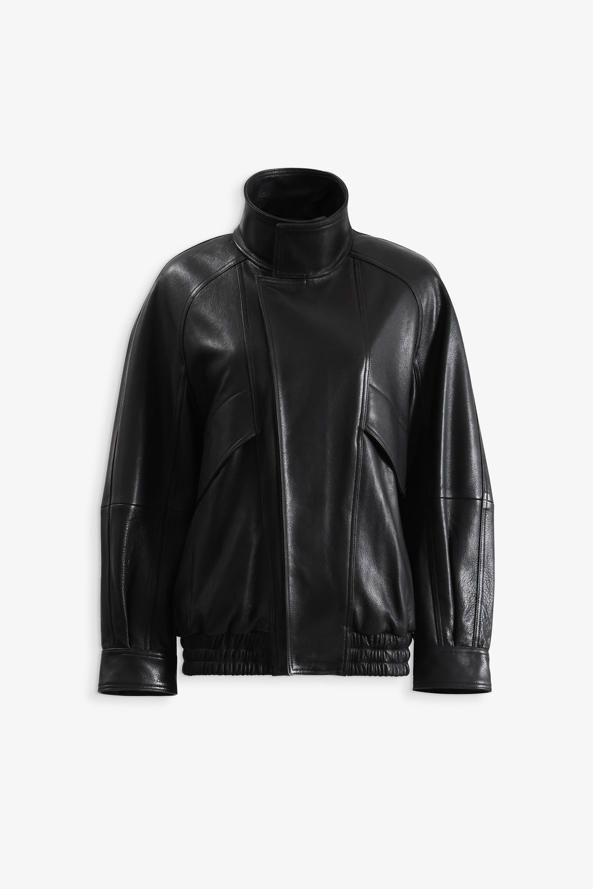 Nour Hammour Ariste Funnel Leather Bomber Black - Silhouette
