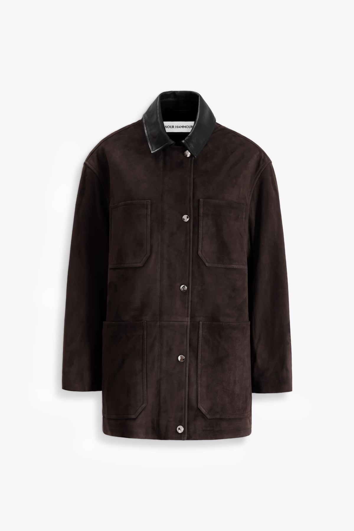 Nour Hammour Barn Minimal Suede Jacket Mocha - Silhouette