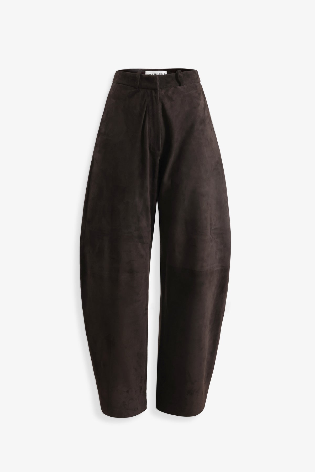Nour Hammour Barrel Suede Pants Mocha - Silhouette 