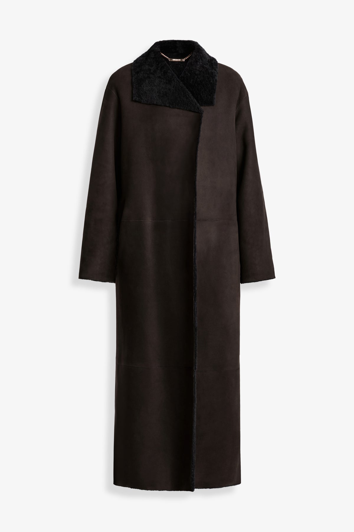 Nour Hammour Birthday Coat Draped Shearling Coat Brown Black - Silhouette 