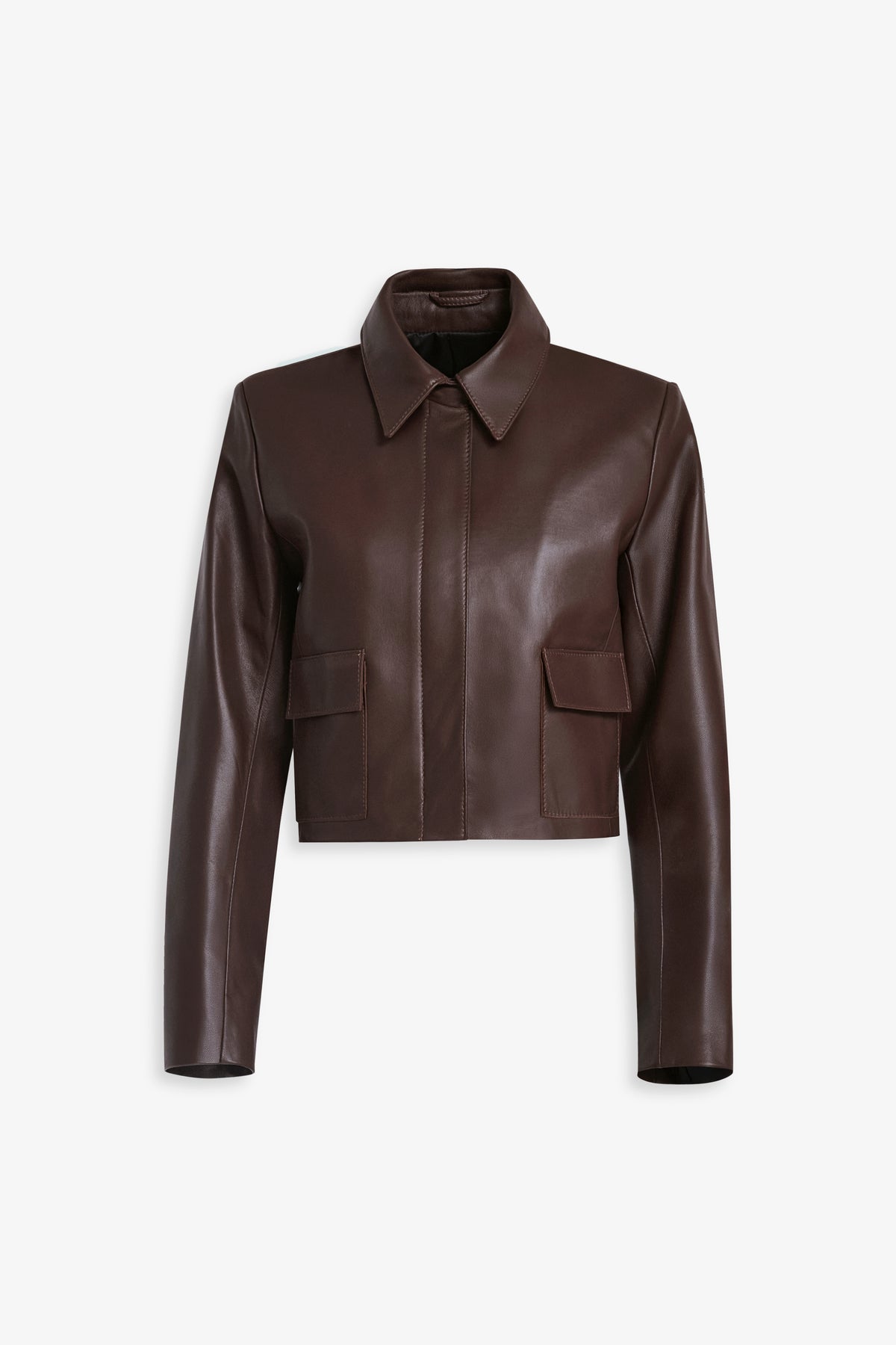 Nour Hammour Bleeker Minimal Leather Jacket Milk Chocolate - Silhouette