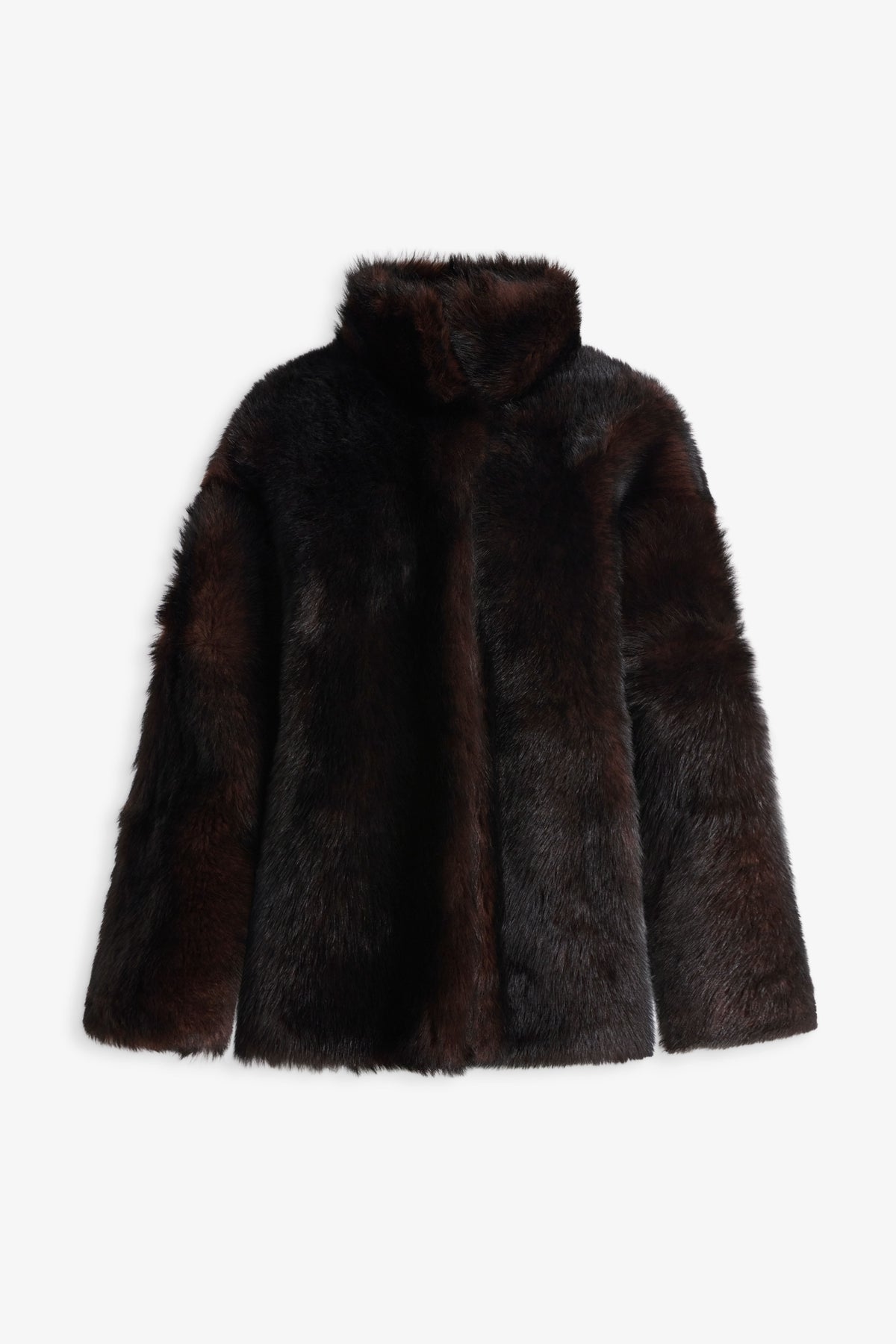 Nour Hammour Carolyn Stand Collar Shearling Coat Brown Sable - Silhouette