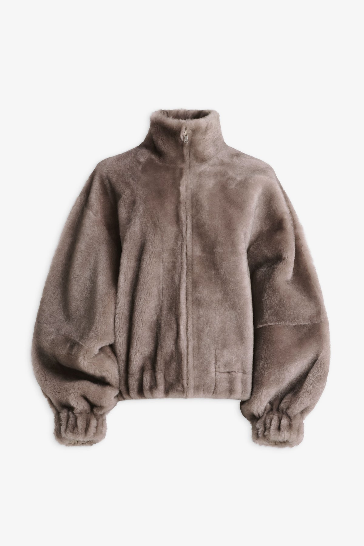 Nour Hammour Cortina Plush Shearling Bomber Greige Mink - Silhouette