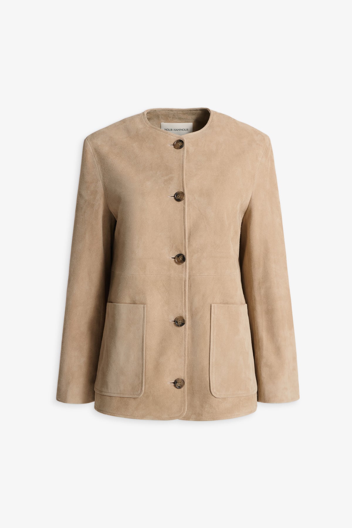 Nour Hammour Cardigan Collarless Suede Jacket Creme - Silhouette