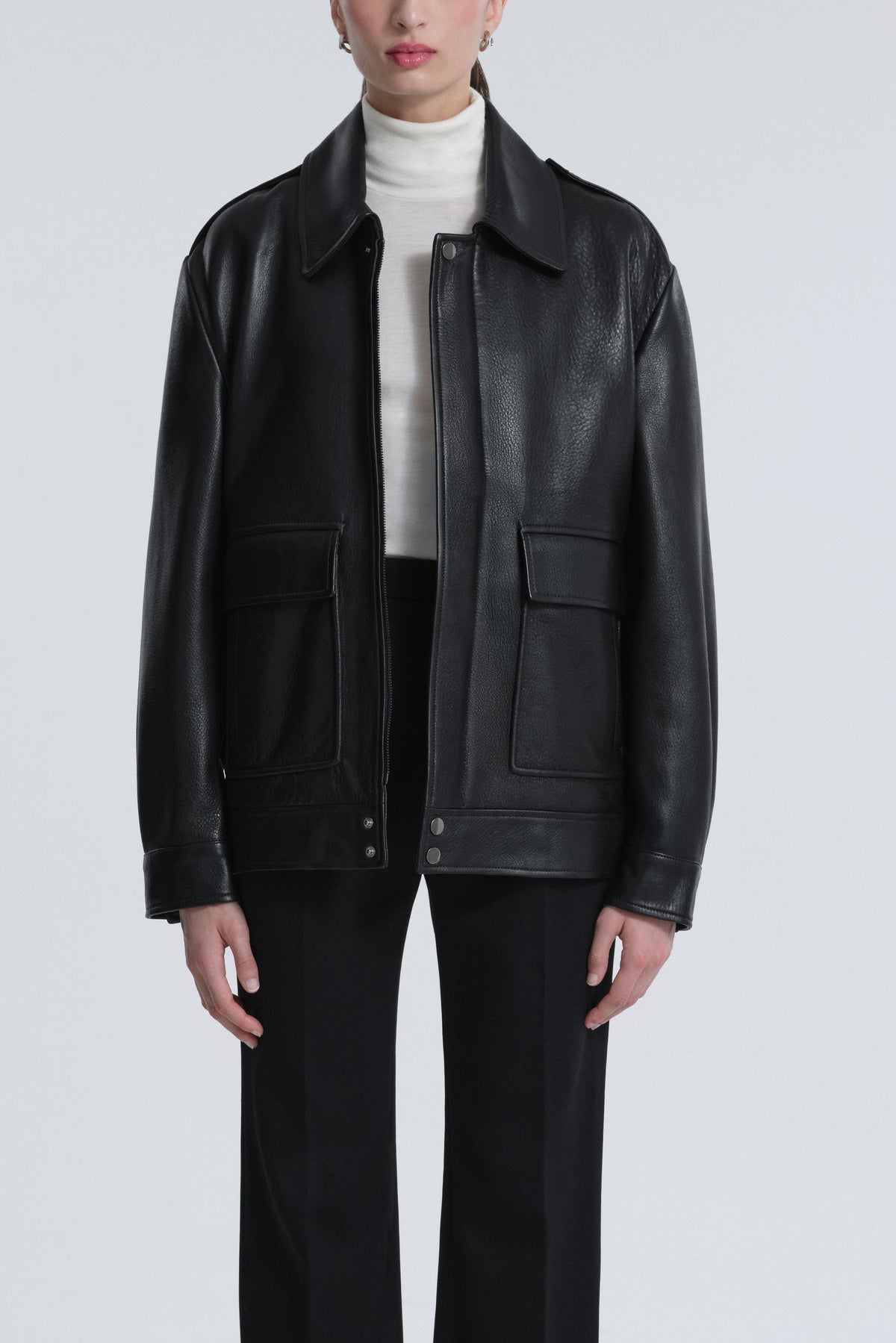 Model is Wearing Nour Hammour Drey The It Girl Jacket Black - Front Open
