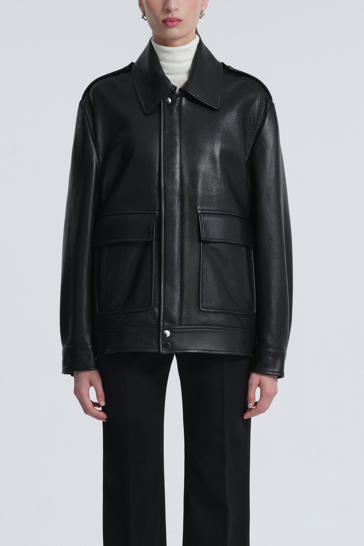 Model is Wearing Nour Hammour Drey The It Girl Jacket Black - Front Closed