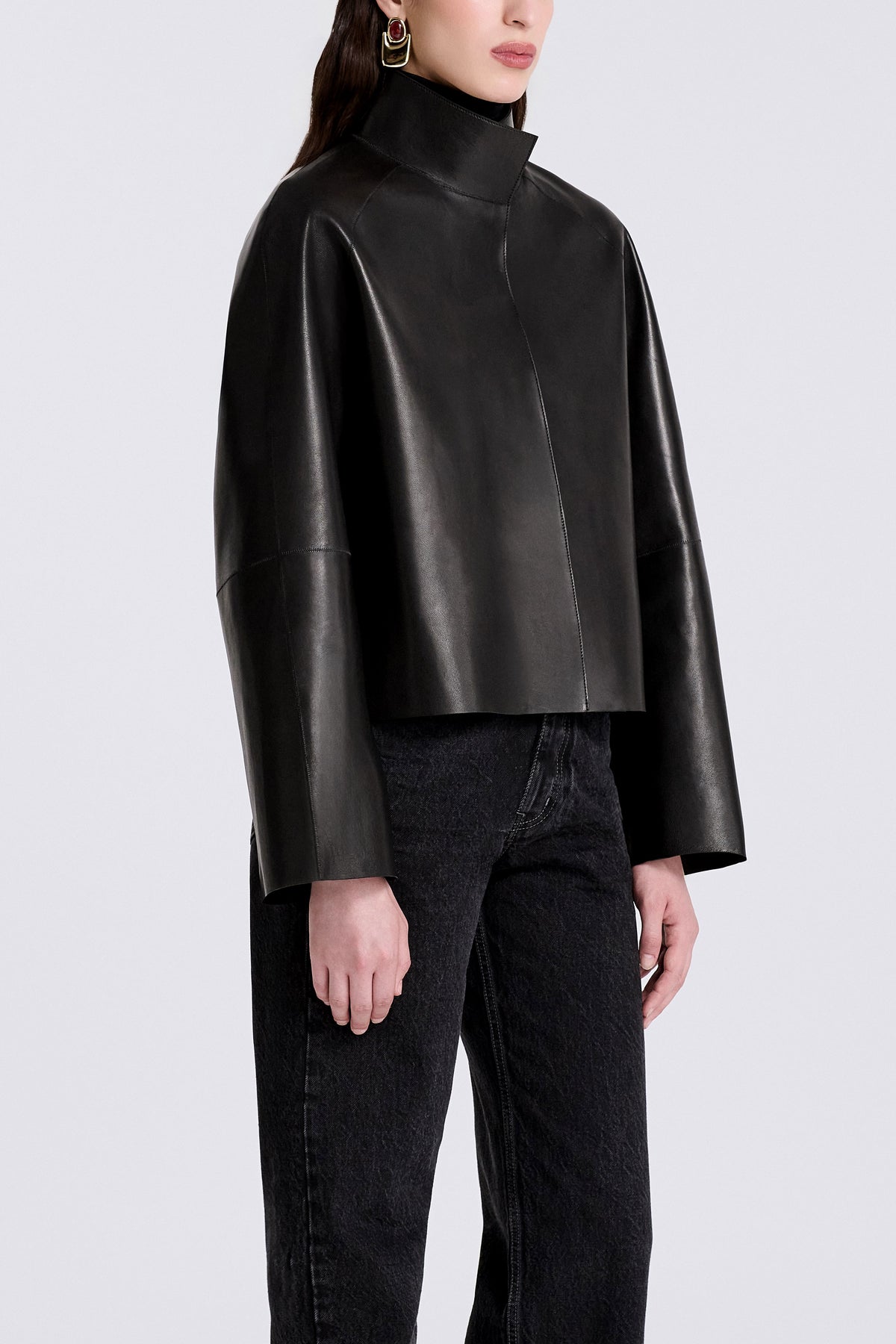 Model is Wearing Nour Hammour Dumas The Perfect Lightweight Jacket Noir Classique - Three Quarters 