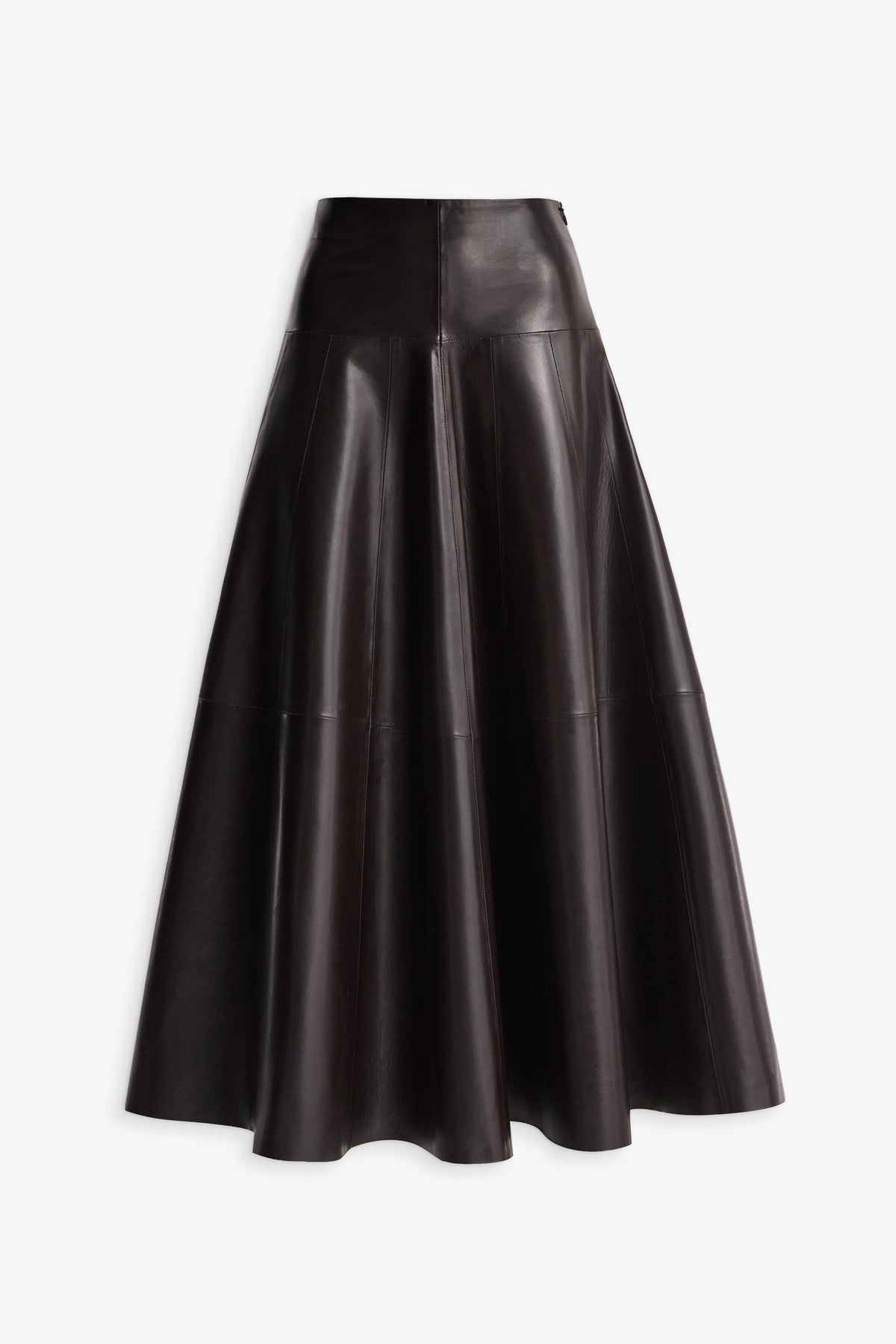 Nour Hammour Daria Full Leather Circle Skirt Dark Brown- Silhouette
