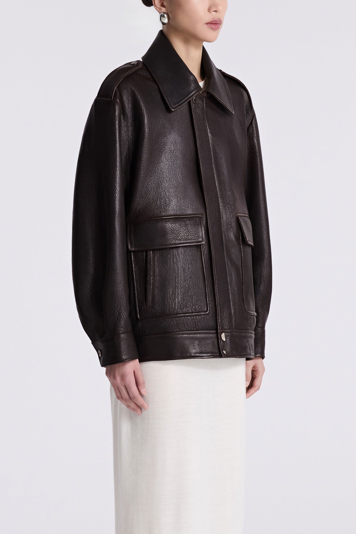 Model is wearing the Nour Hammour Drey Chocolat Fondant The It Girl Jacket - Three Quarters