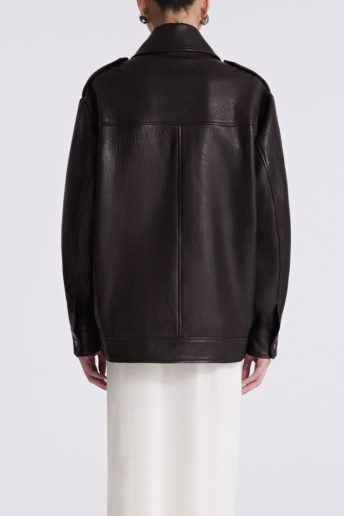 Model is wearing the Nour Hammour Drey Chocolat Fondant The It Girl Jacket - Back