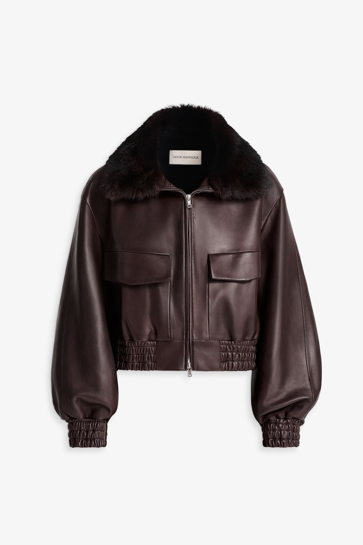 Nour Hammour Ellery Shearling Collar Leather Bomber Brown - Silhouette