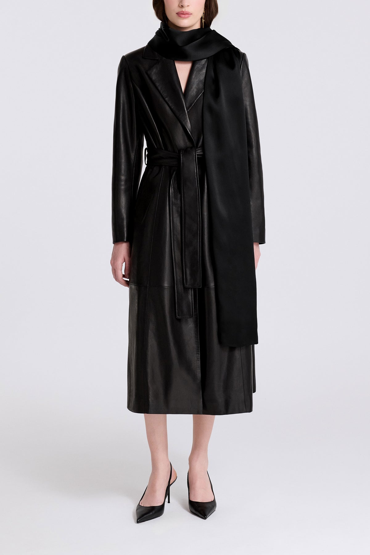 Model is Wearing Nour Hammour Esra Silk Evening Scarf Black - Front