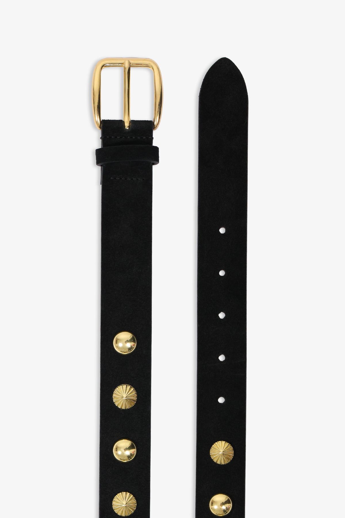 Nour Hammour Eden Embellished Suede Belt Black Gold - Silhouette Front
