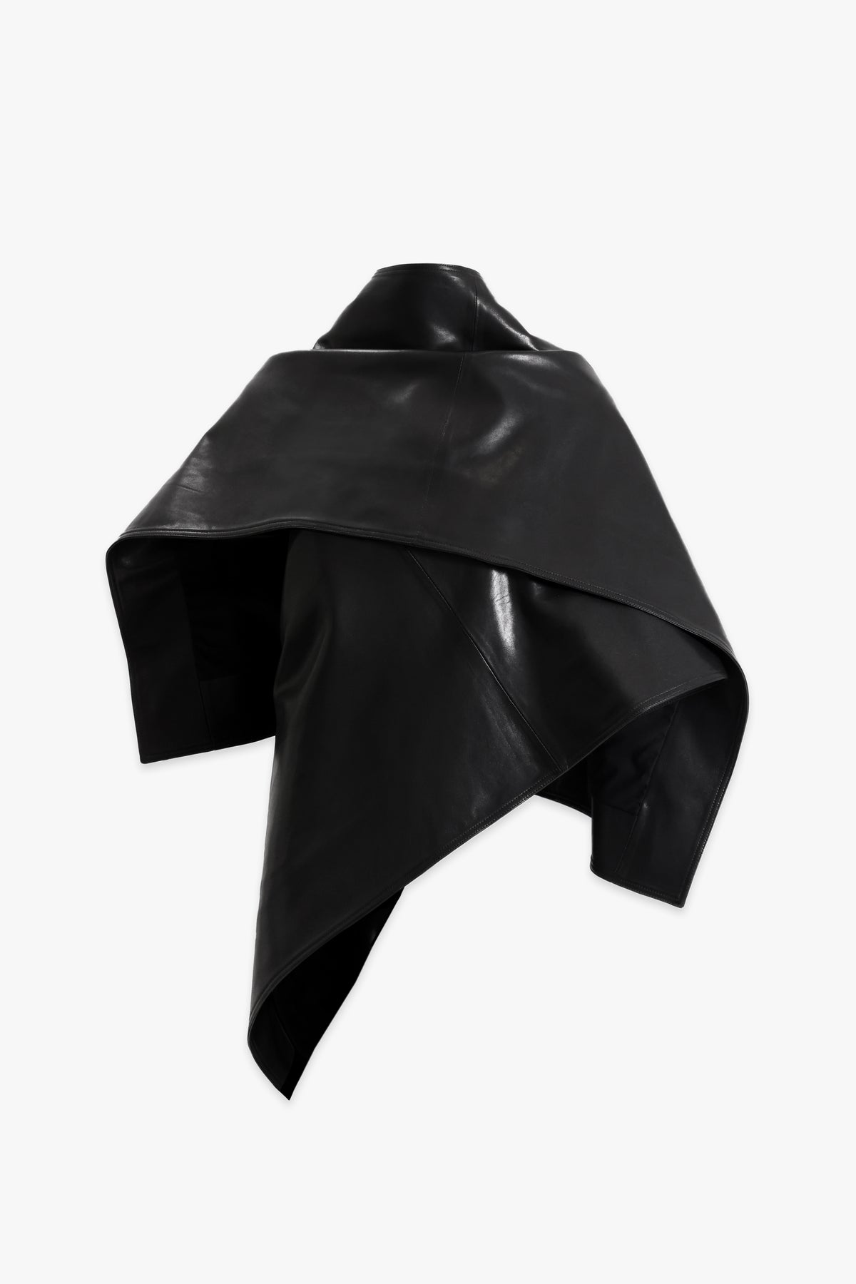Nour Hammour Edra Sleek Leather Cape Black - Silhouette