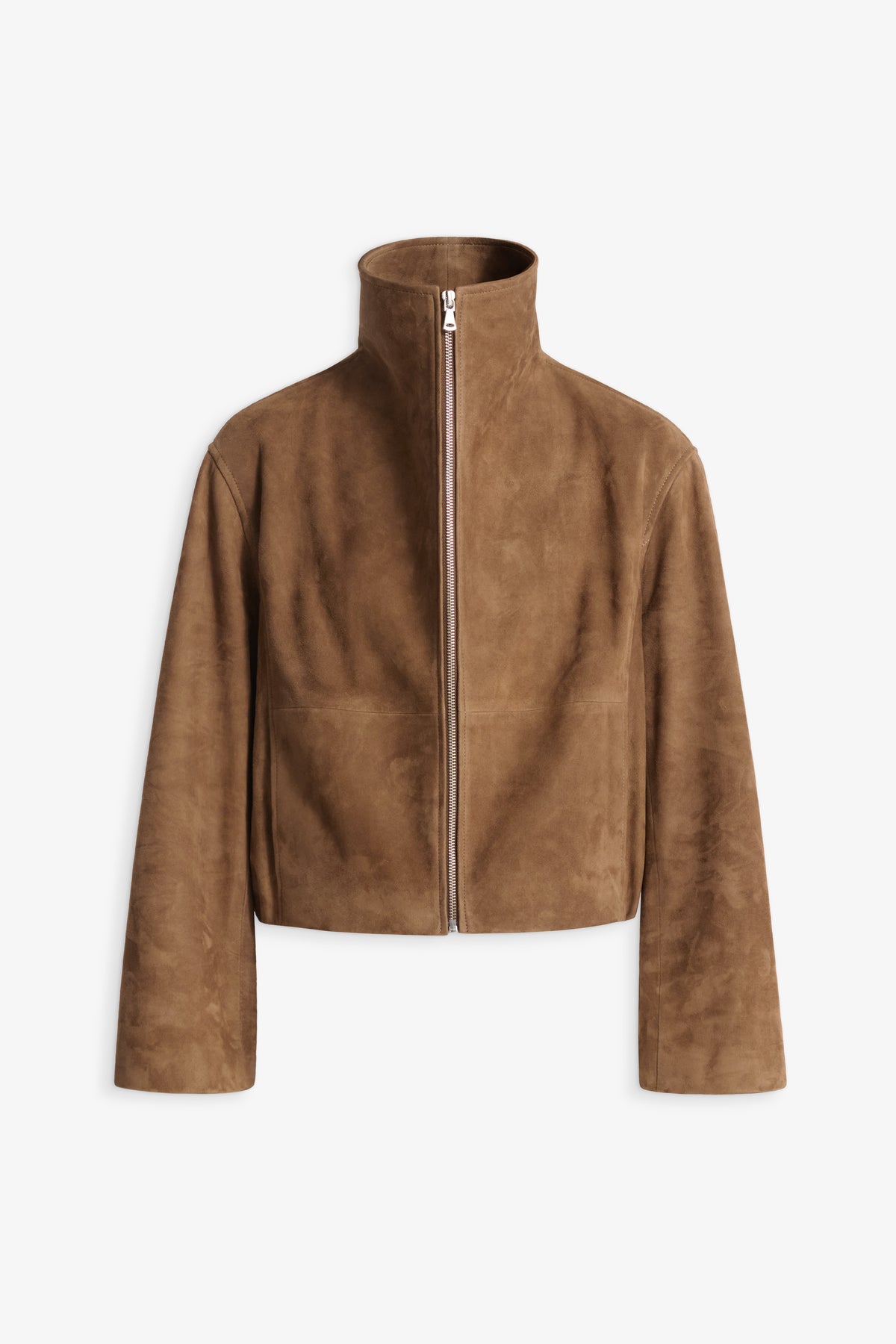 Nour Hammour Etienne Funnel Neck Suede Jacket Tobacco - Silhouette