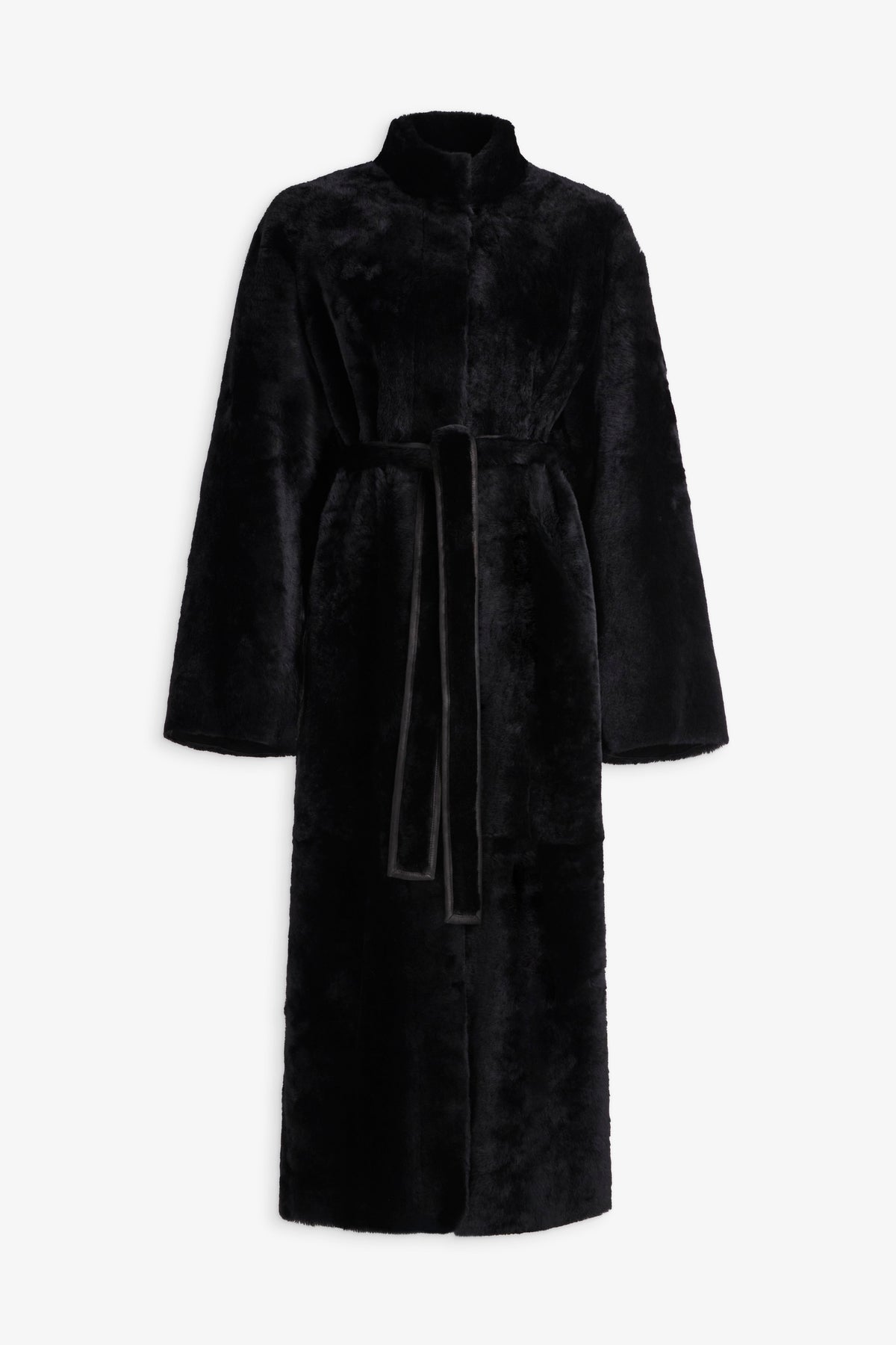 Nour Hammour Grace Soft Merinos Shearling Coat Black Merinos - Silhouette