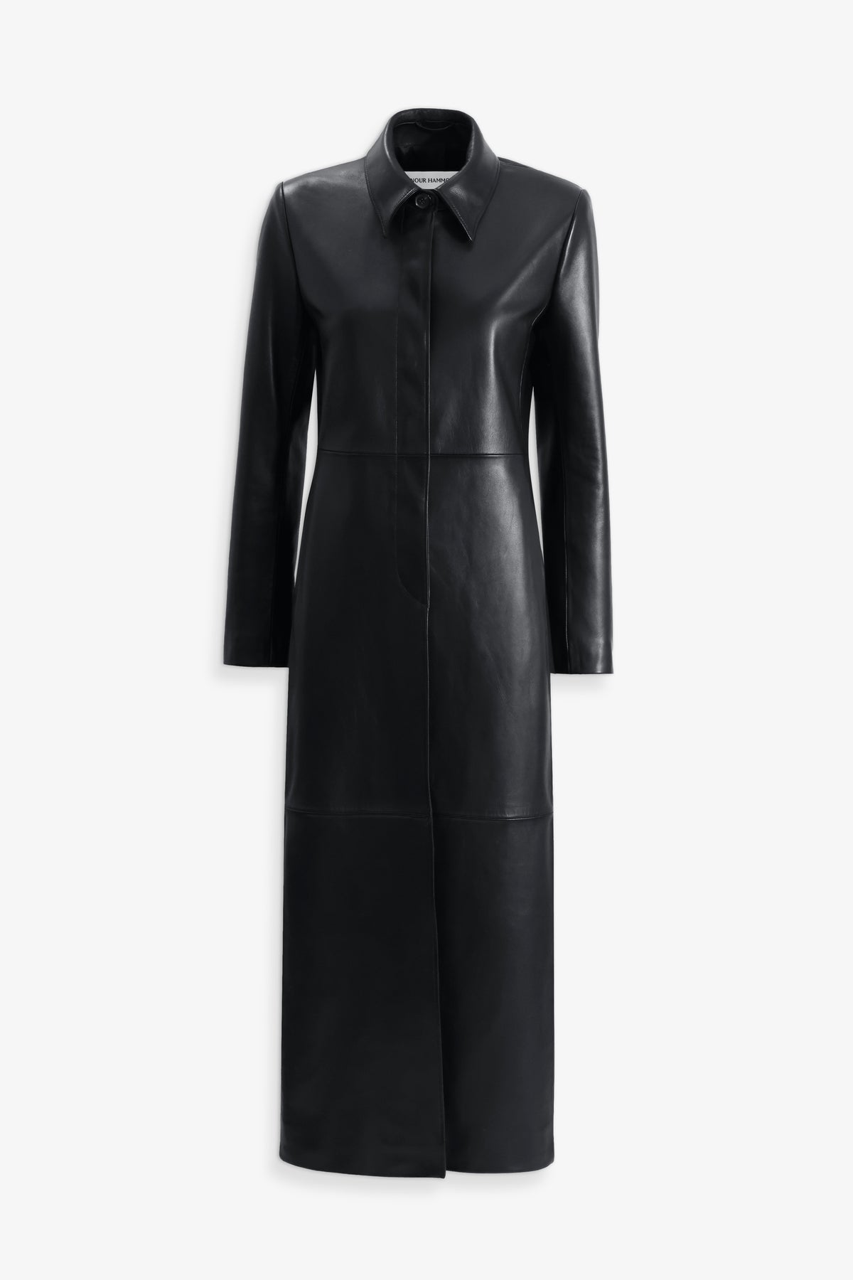 Nour Hammour Gotham 90s Longline Leather Coat Black - Silhouette