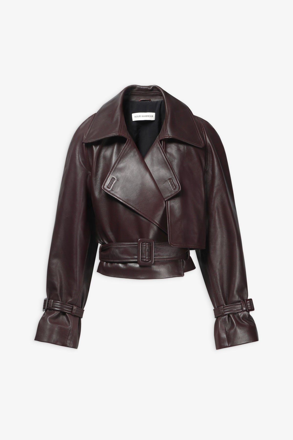 Nour Hammour Hatti Cropped Leather Jacket Dark Chocolate - Silhouette