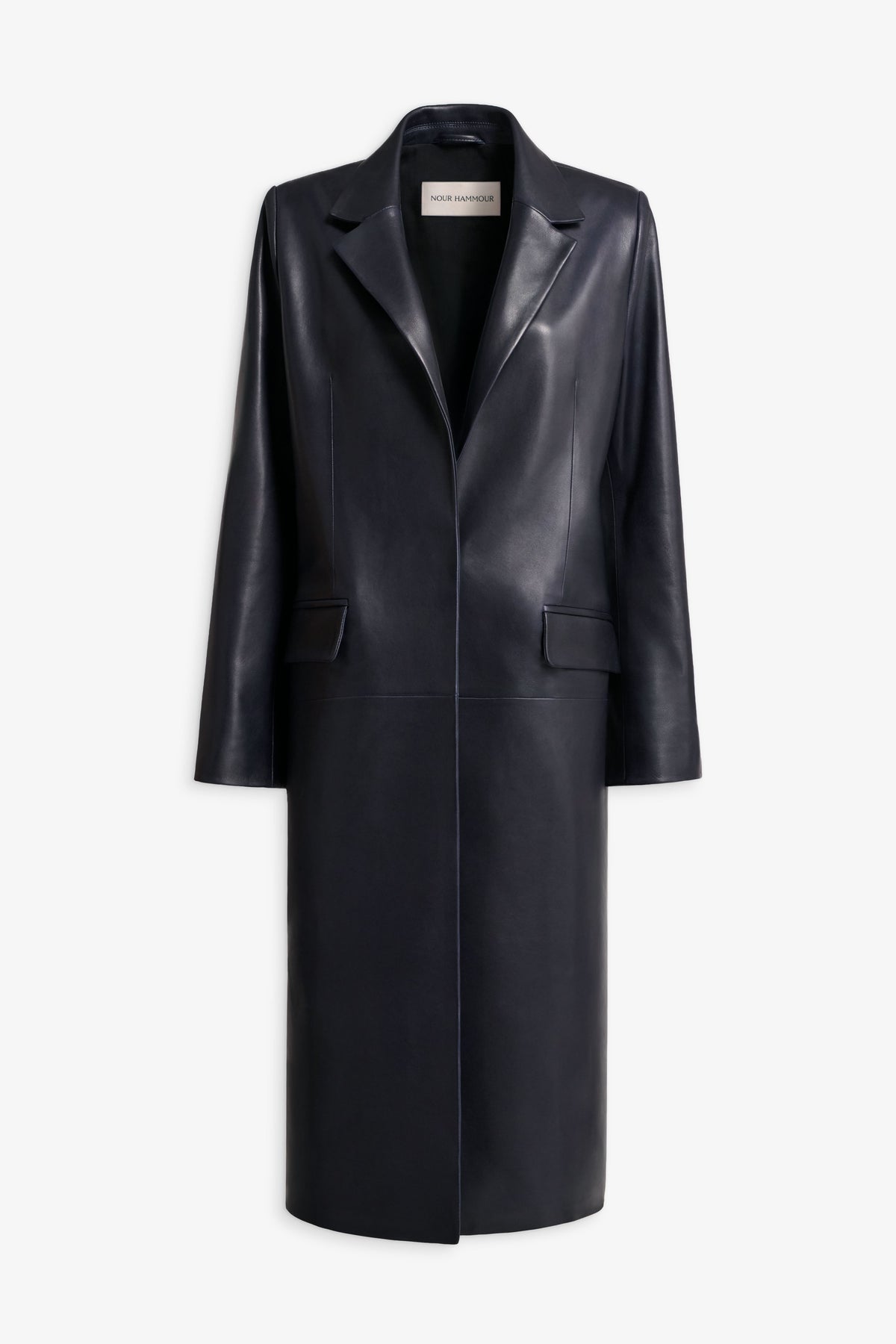 Nour Hammour Isaline Leather City Overcoat Bleu Minuit - Silhouette