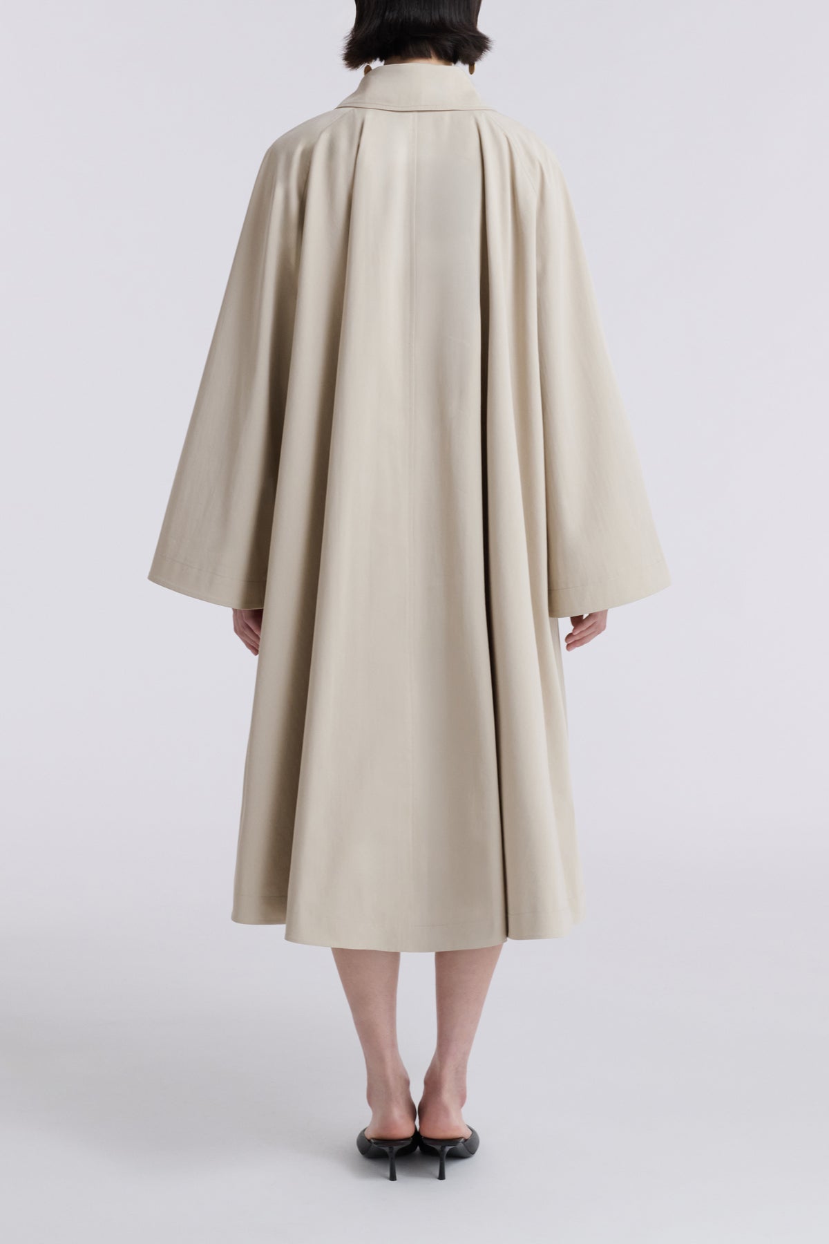 Model is Wearing Nour Hammour Jane Graceful Cotton Coat Desert - Back