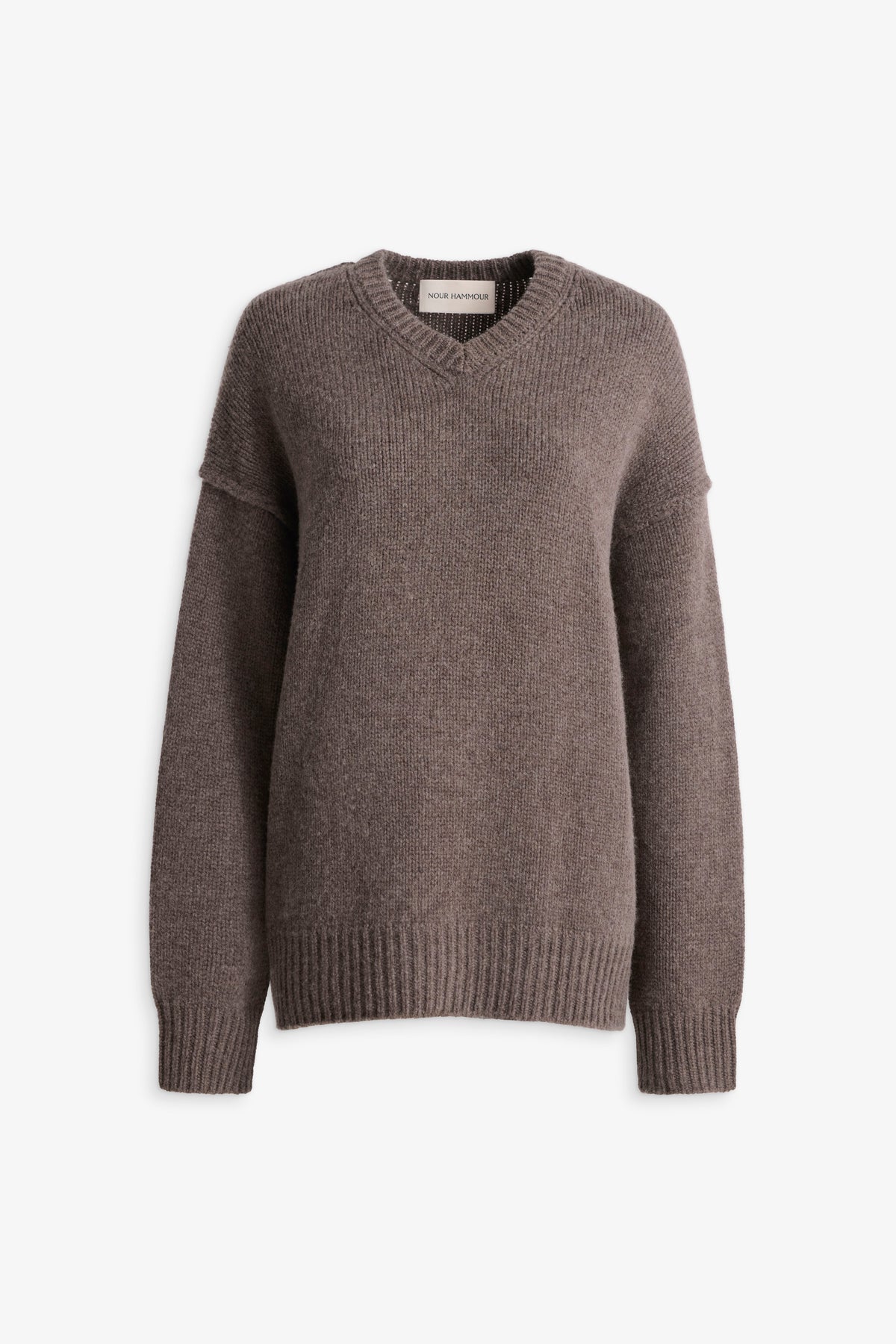 Nour Hammour Jude  High V-Neck Cashmere Sweater Mink - Silhouette