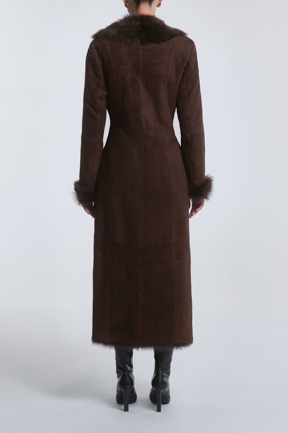 Model is Wearing the Nour Hammour Joni Off-Duty Shearling Essential Coat Affogato - Back