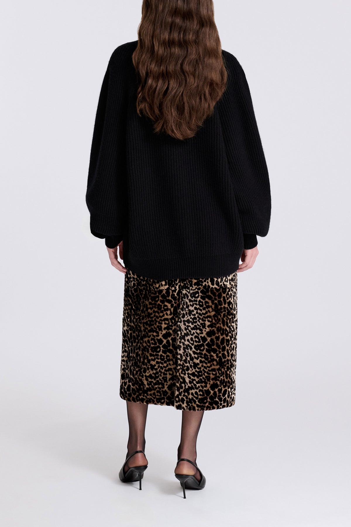 Model is Wearing Nour Hammour Laurel Cashmere Cardigan Black - Back