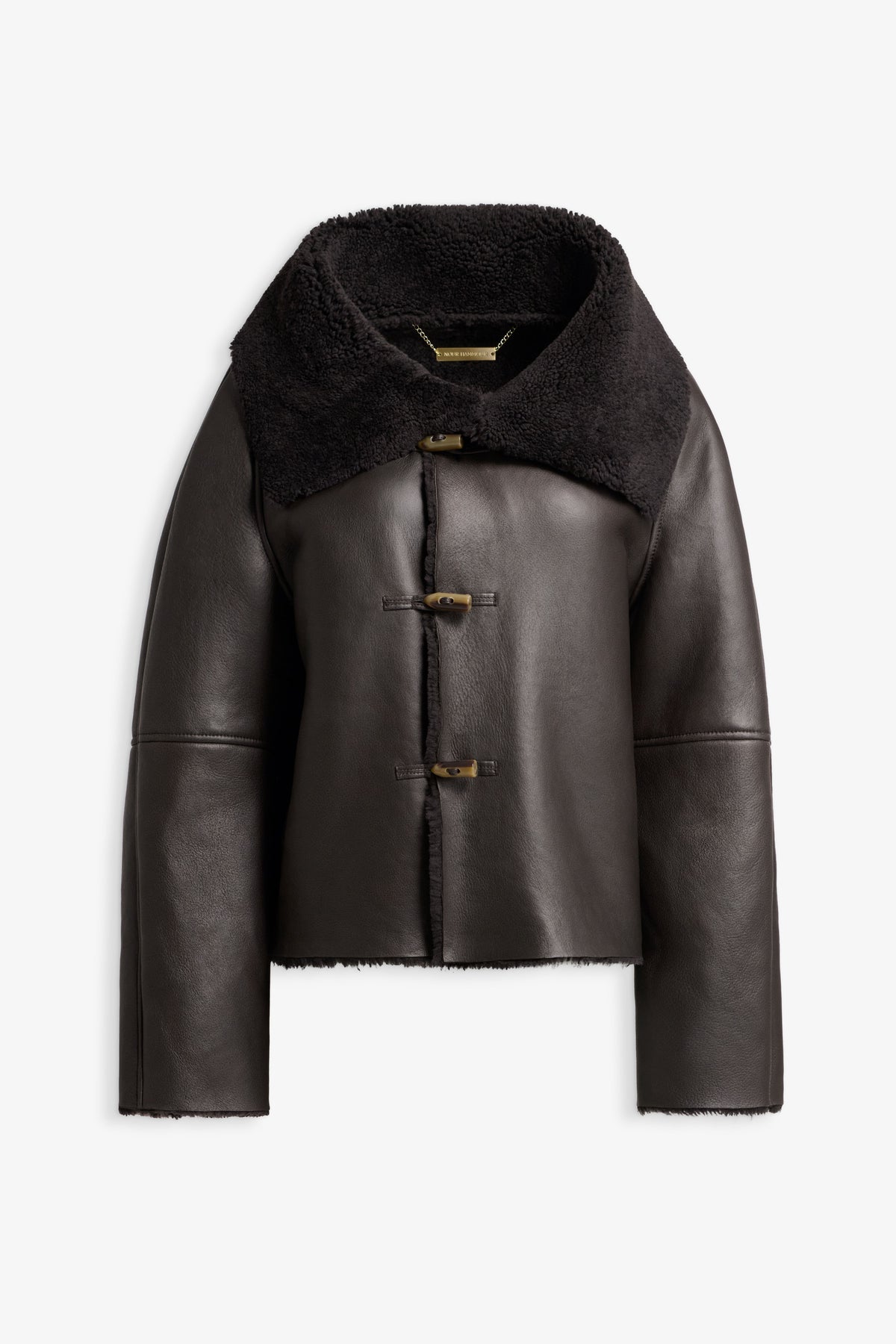 Nour Hammour Lauren Relaxed Shearling Duffle Coat Deep Brown - Silhouette