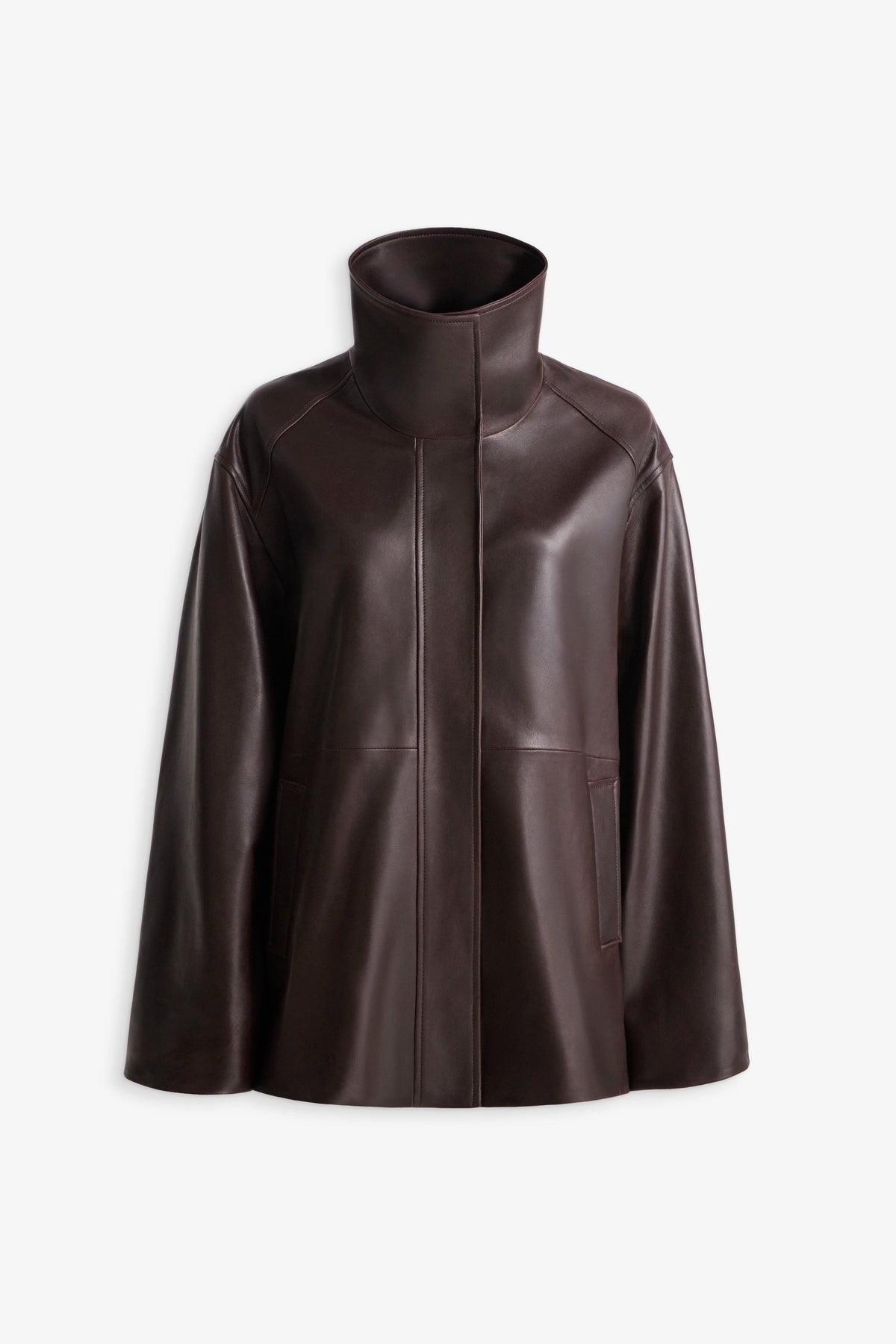 Nour Hammour Lowen Sleek Funnel Neck Jacket Deep Brown - Silhouette