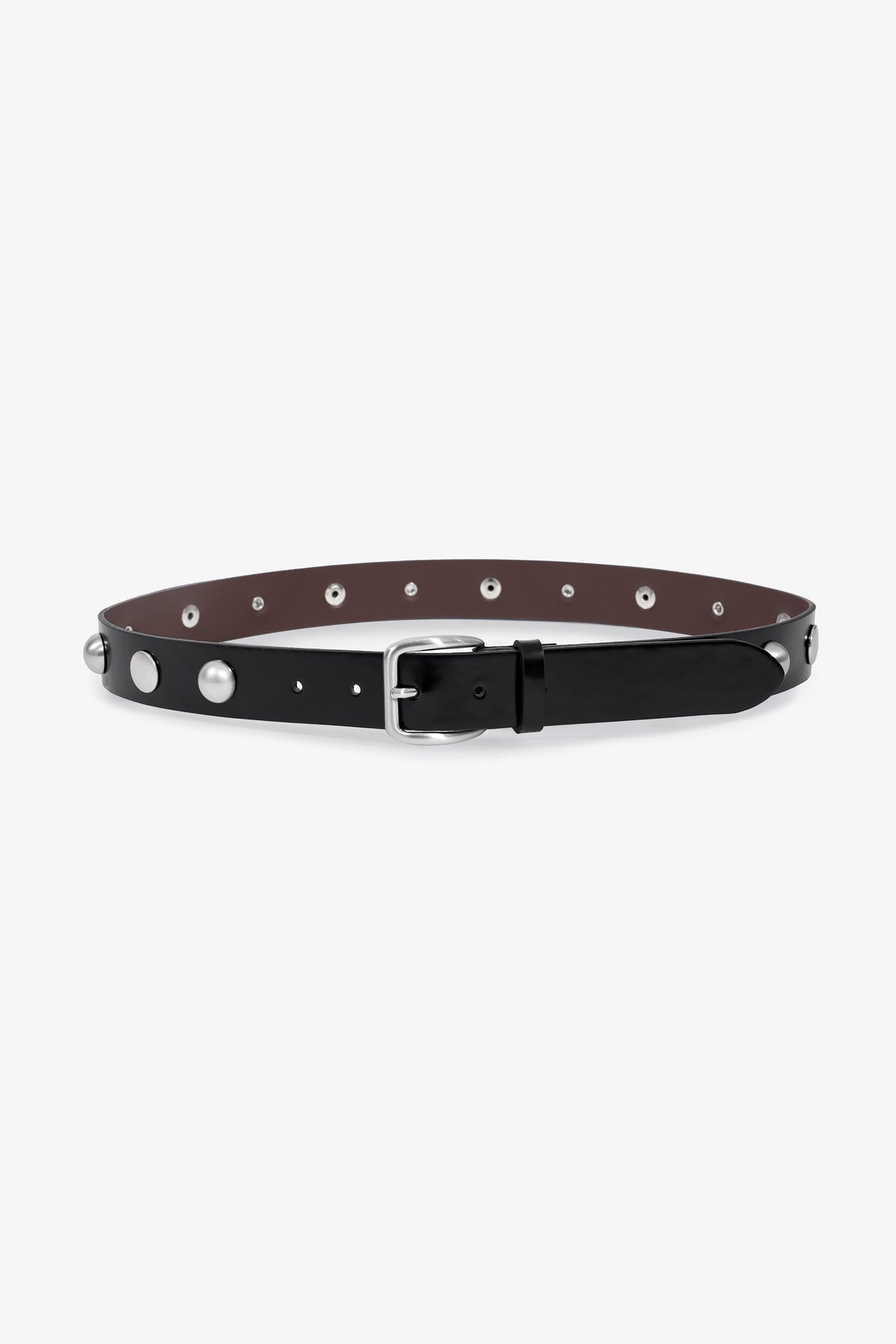 Nour Hammour Dion Leather Studded Belt Black Silver - Silhouette