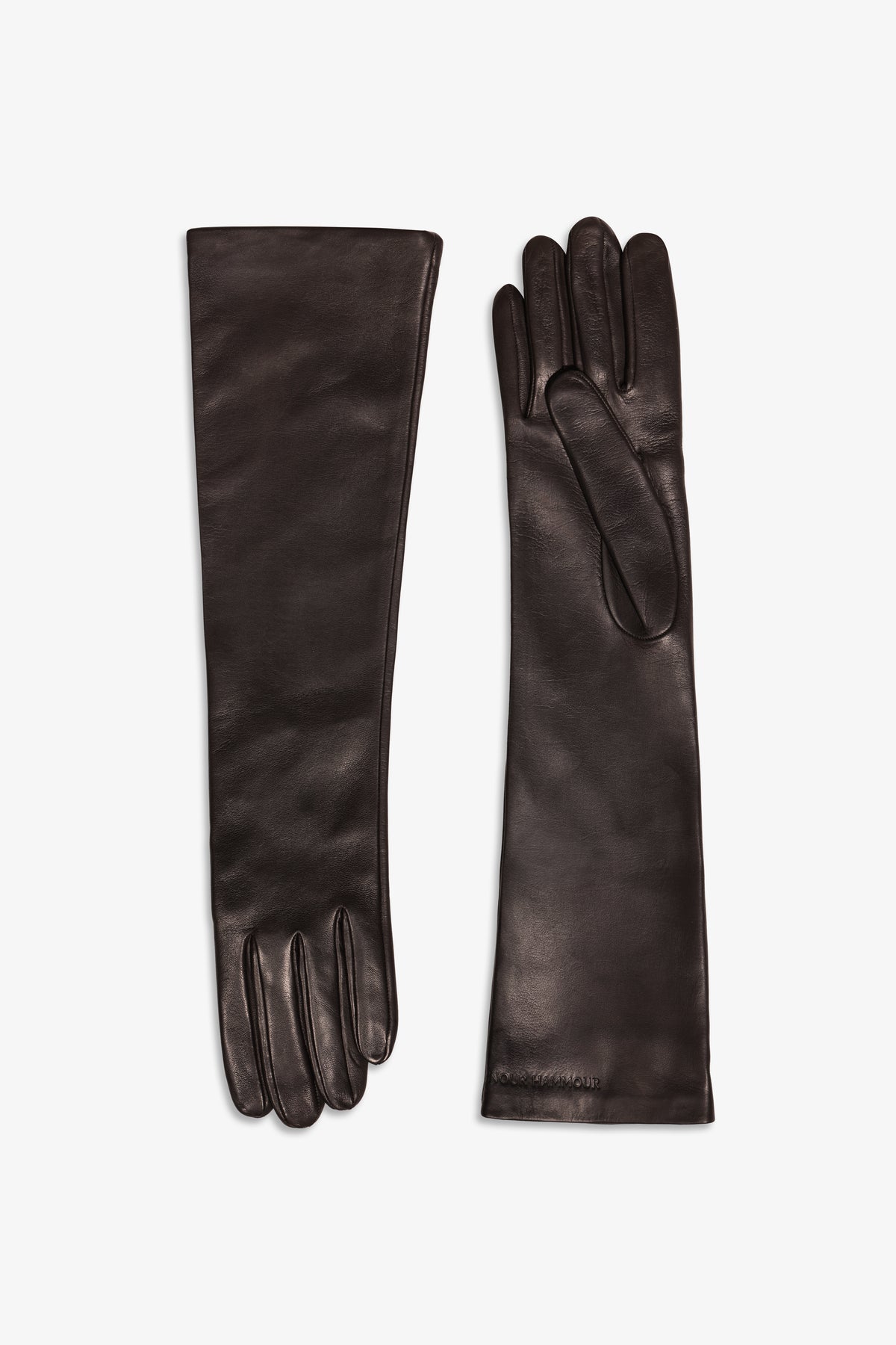Nour Hammour Elbow Long Leather Gloves Chocolate - Silhouette