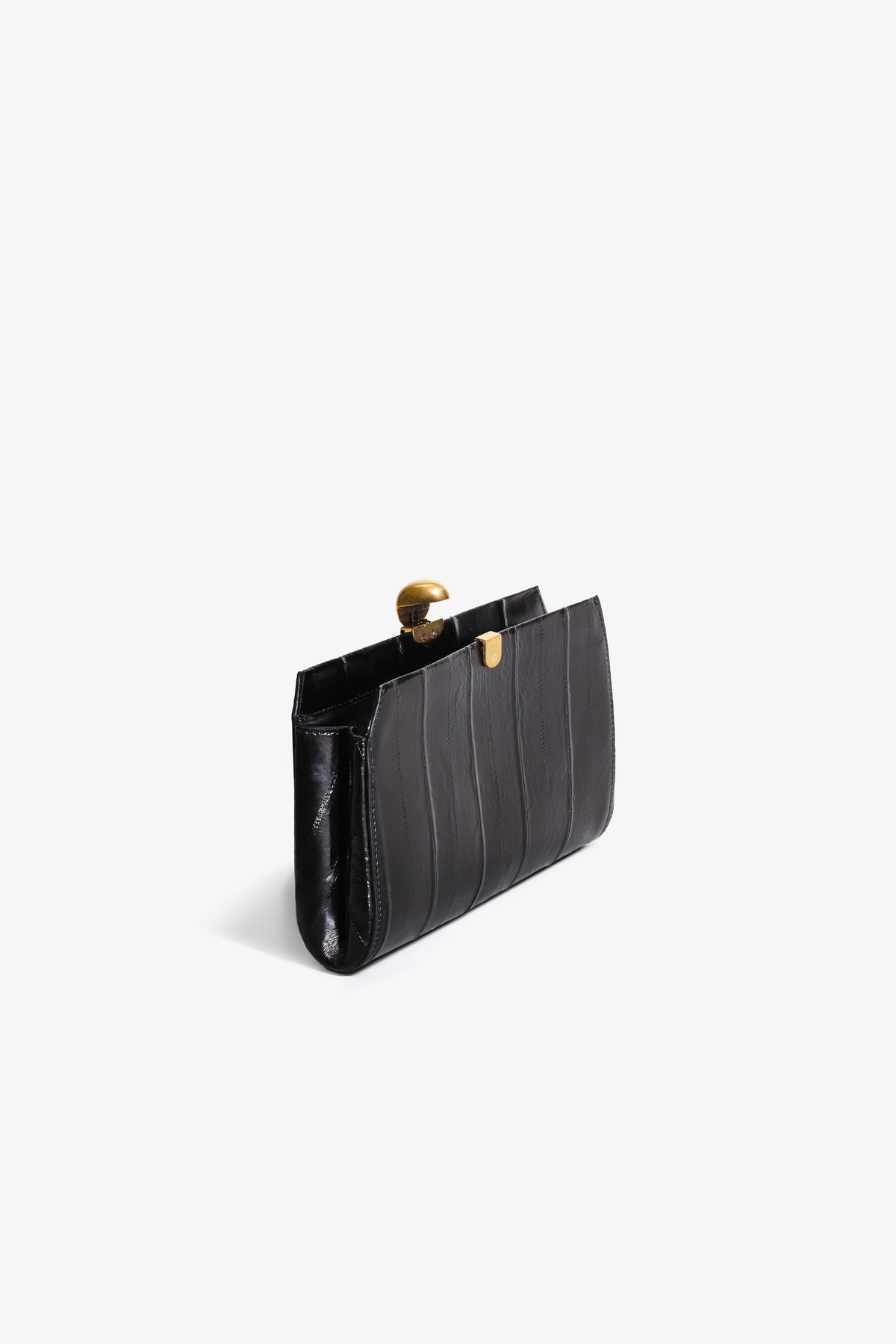 Nour Hammour Lou Jewelry Eel Leather Clutch Glossy Black Eel - Open