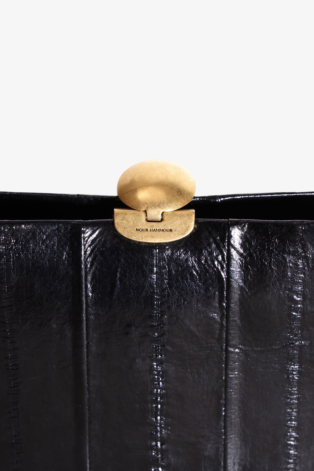 Nour Hammour Lou Jewelry Eel Leather Clutch Glossy Black Eel - Details 