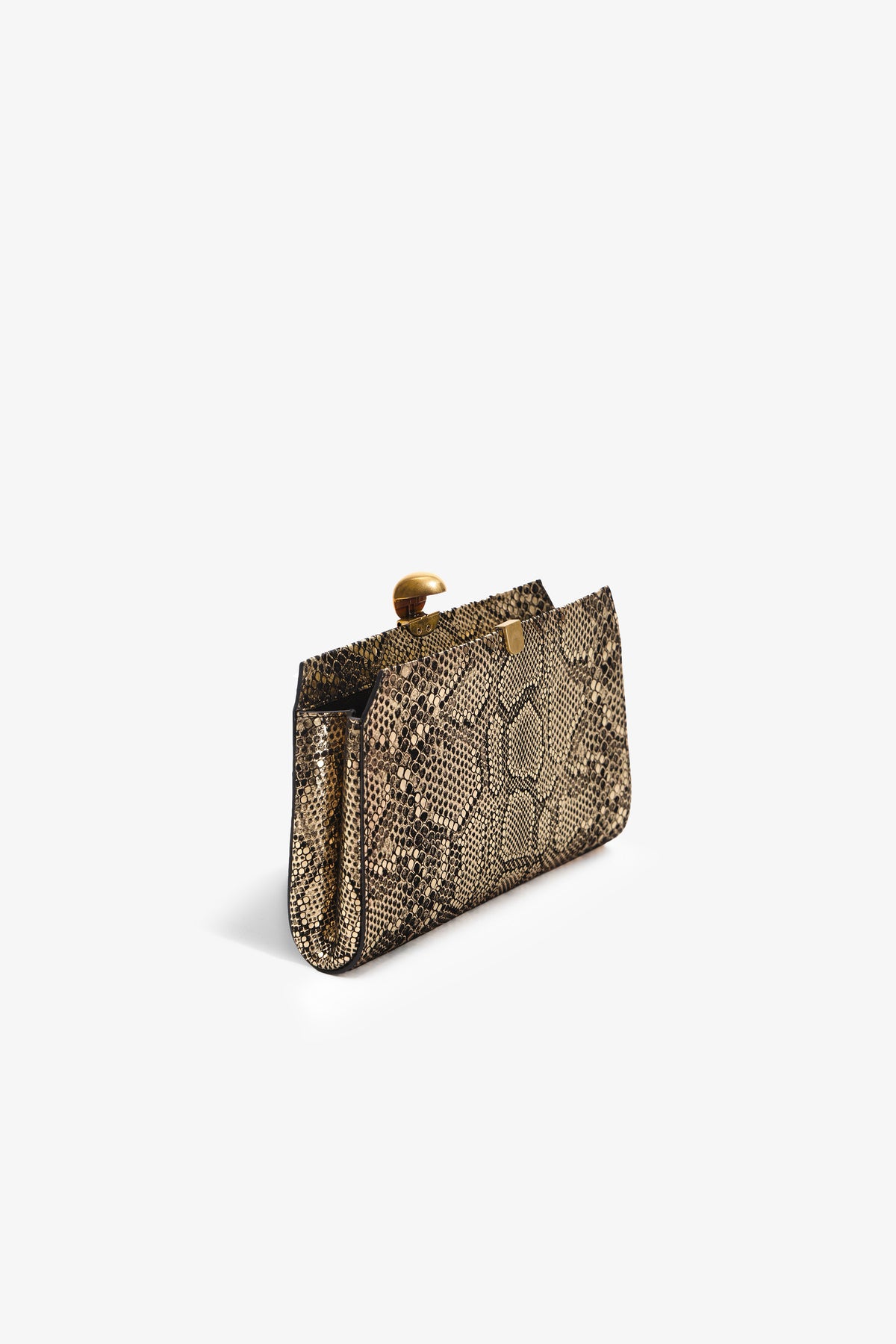 Nour Hammour Lou Jewelry Calfskin Clutch Disco Gold - Open 