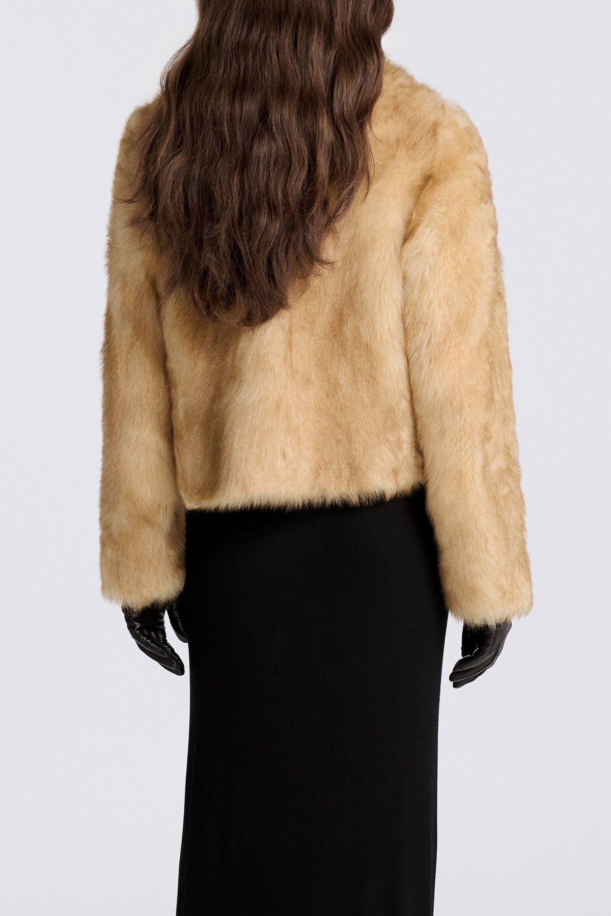 Model is Wearing Nour Hammour Mira Glamorous 90s Shearling Coat Natural Honey - Back