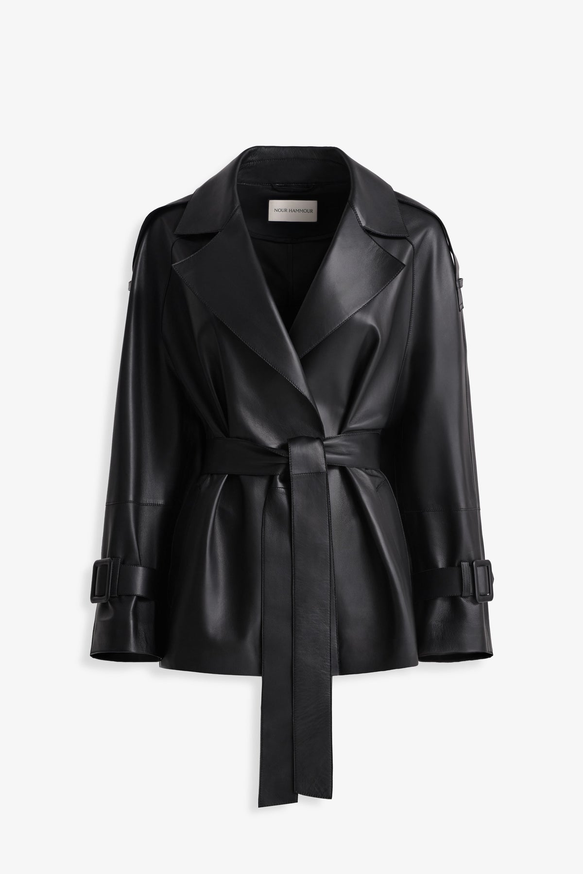 Nour Hammour Nera Lightweight Cropped Leather Trench Black - Silhouette 